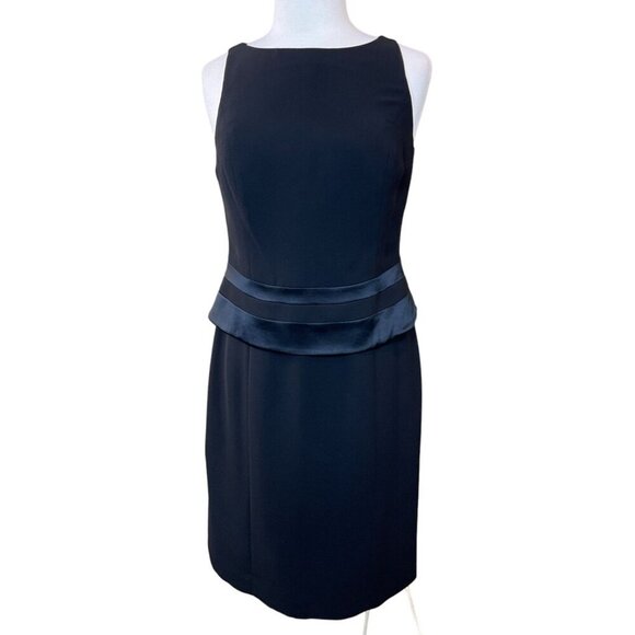 Jones New York Dresses & Skirts - Jones New York Black Sleeveless Lined Dress Satin Stripe Peplum Back Slit Size 8